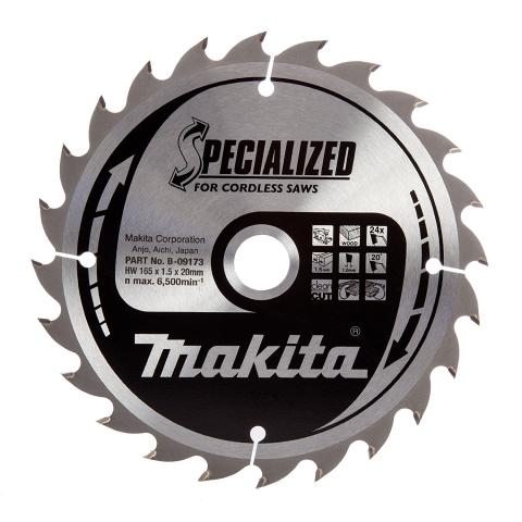 Пильный диск по дереву для аккумуляторных пил Makita Specialized for Cordless Saws 165х1.5/1x20, 24T 20°_0