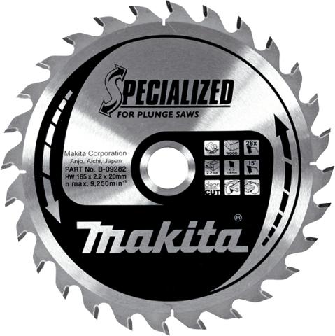 Пильный диск по дереву для погружных пил Makita Specialized for Plunge Saws 165х2.2/1.6x20, 28T 23°_0