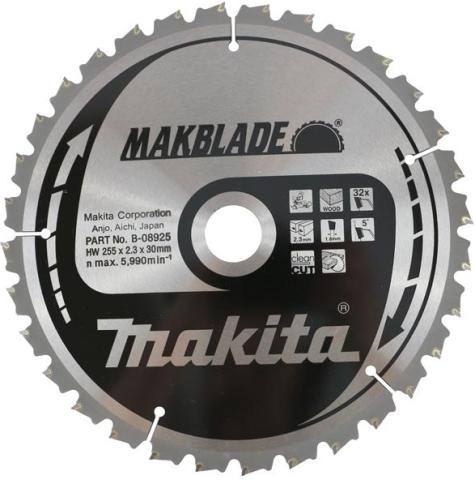 Пильный диск по дереву Makita MAKBlade 255х2.3/1.8x30, 32T 5°_0