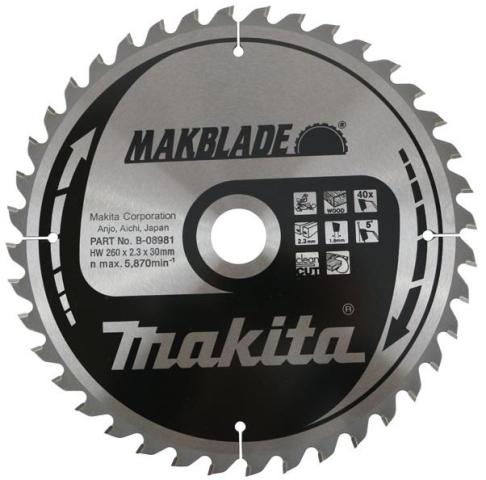 Пильный диск по дереву Makita MAKBlade 260х2.3/1.8x30, 40T 5°_0