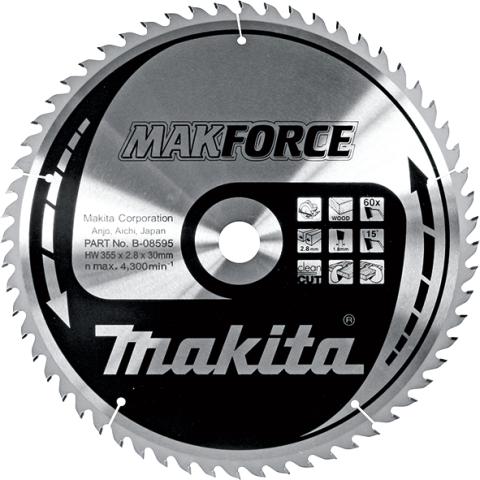 Пильный диск по дереву Makita MAKForce 355х2.8/1.8x30, 60T 15°_0