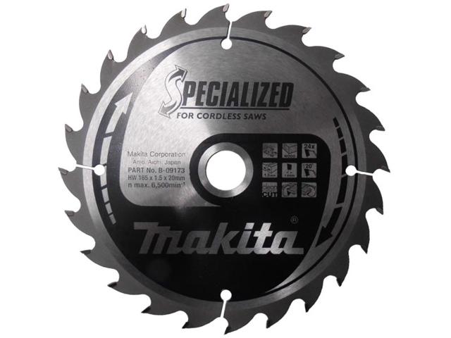 Пильный диск по дереву для аккумуляторных пил Makita Specialized for Cordless Saws 165х1.5/1.25x20, 24T 20°_0
