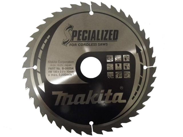 Пильный диск по дереву для аккумуляторных пил Makita Specialized for Cordless Saws 190х2/1.4x30, 40T 10°_0