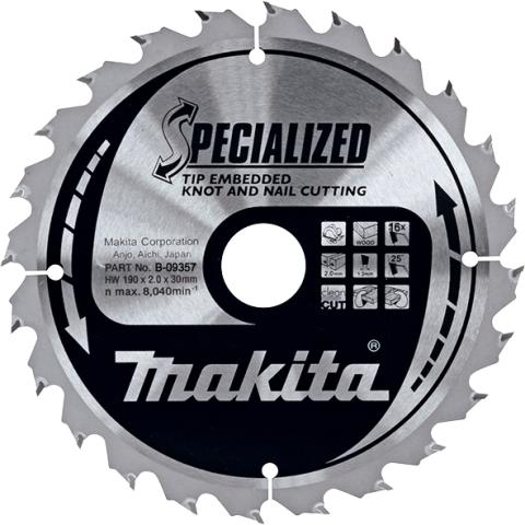 Пильный диск по дереву с гвоздями Makita Specialized Knot and Nail Saw Blade 190х2/1.3x30, 16T 23°_0