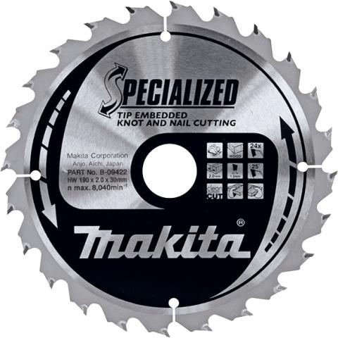 Пильный диск по дереву с гвоздями Makita Specialized Knot and Nail Saw Blade 190х2/1.3x30, 24T 25°_0