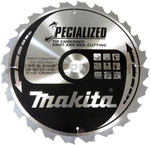 Пильный диск по дереву с гвоздями Makita Specialized Knot and Nail Saw Blade 355х3/2.2x30, 24T 23°_0