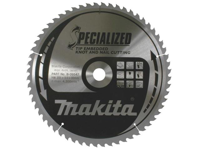 Пильный диск по дереву с гвоздями Makita Specialized Knot and Nail Saw Blade 355х3/2.2x30, 60T 23°_0