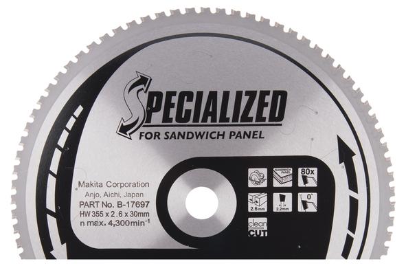 Пильный диск для сэндвич-панелей Makita Specialized for Sandwich Panal 355х2.6/2.2x30, 80T 0°_0